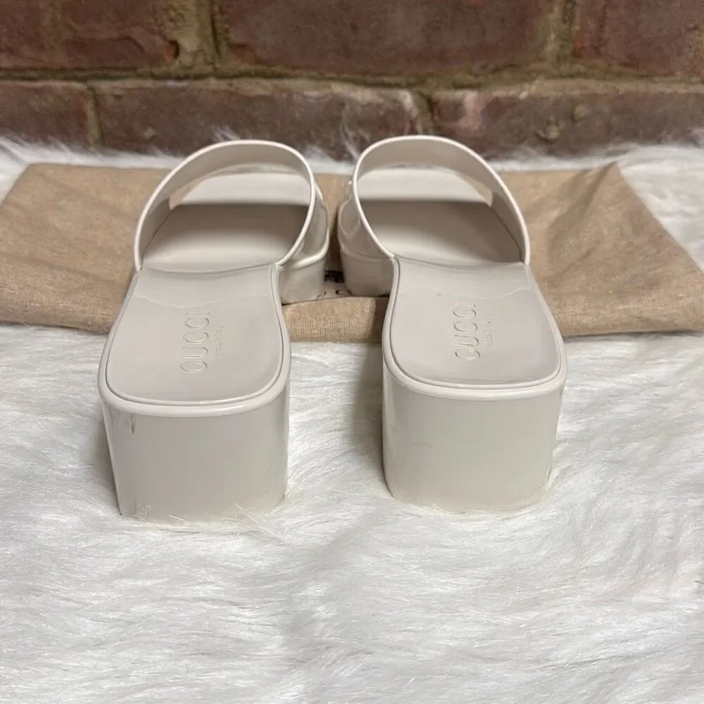 Gucci Women’s Nude Rubber Block Heel Slides Size 39